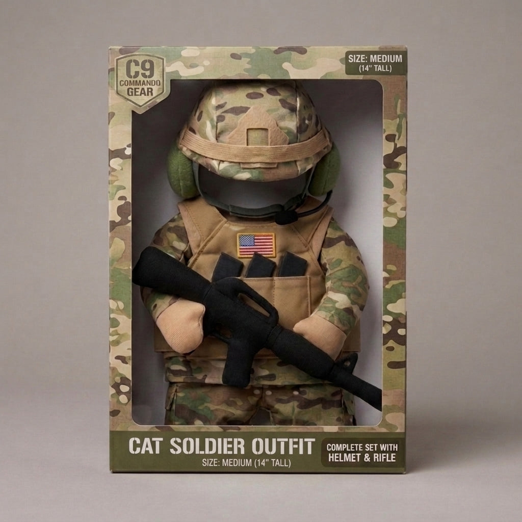 Cat Soldier Outfit with helmet and uniform