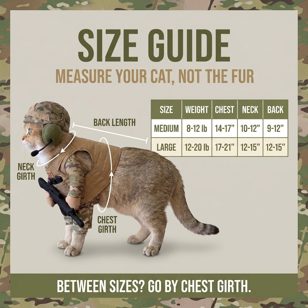 Cat Soldier Outfit size guide